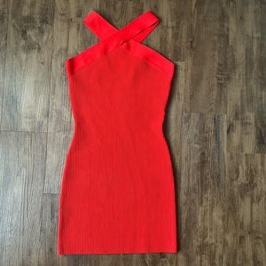 Sincerely Jules halter red ribbed mini dress.